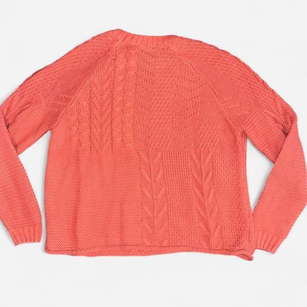 Salmon Coral Cable Knit Crewneck Sweater, Size Large - Picture 6 of 6